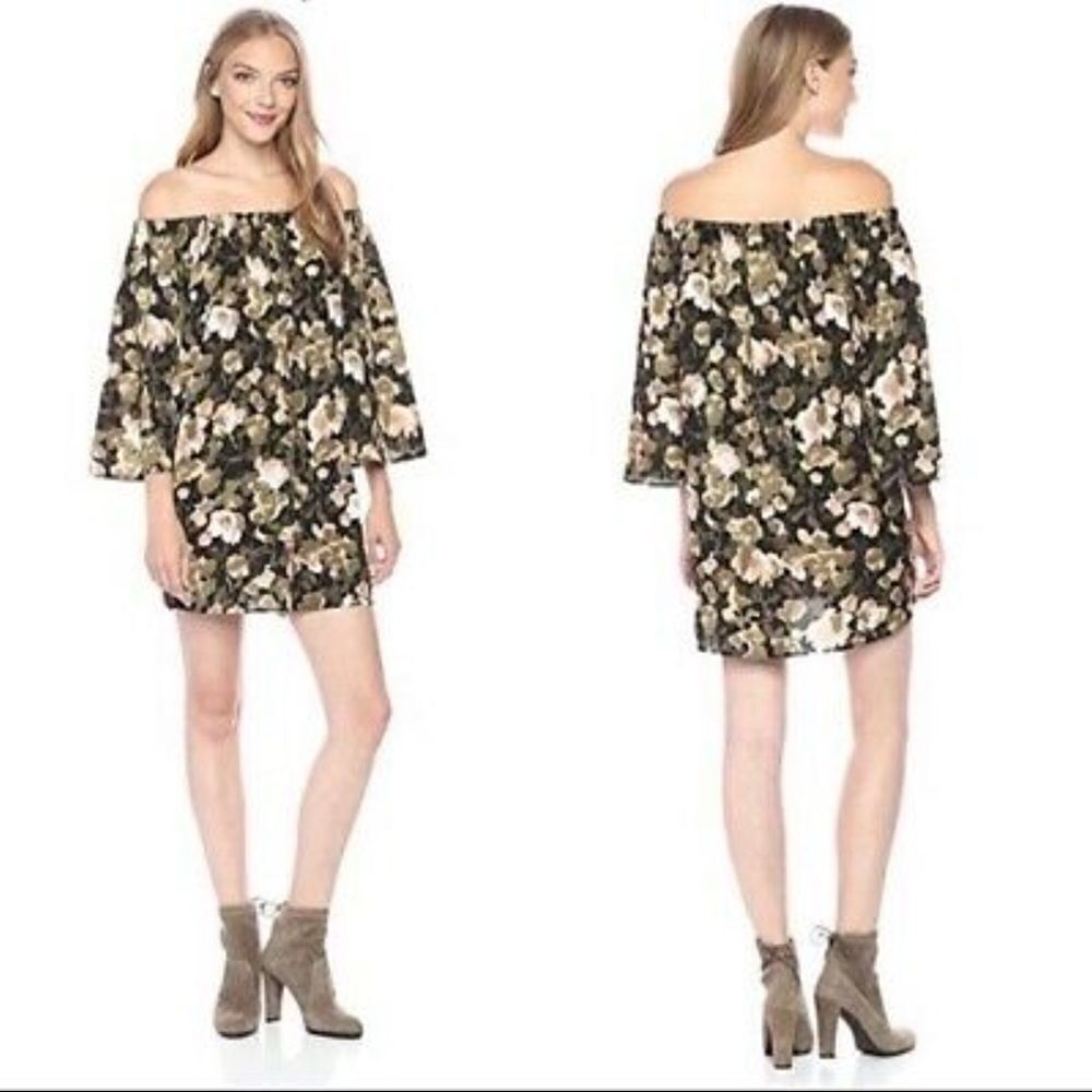 French Connection Womens Olive Night Adeline Dream Off The Shoulder Dress. Small